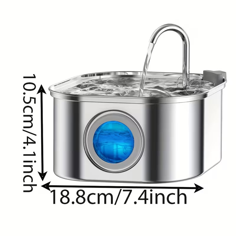 Cat Water Fountain 108.2oz Stainless Steel Cat Water Fountain Ultra-Quiet Transparent Window Pet Automatic Filtration Water Fountain Dog Fountain Suitable for Small and Medium-sized Dogs and Cats Automatic Water Fountain Adapter Not Included