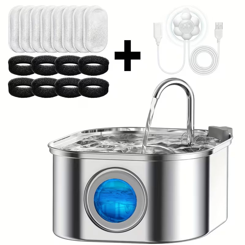 Cat Water Fountain 108.2oz Stainless Steel Cat Water Fountain Ultra-Quiet Transparent Window Pet Automatic Filtration Water Fountain Dog Fountain Suitable for Small and Medium-sized Dogs and Cats Automatic Water Fountain Adapter Not Included