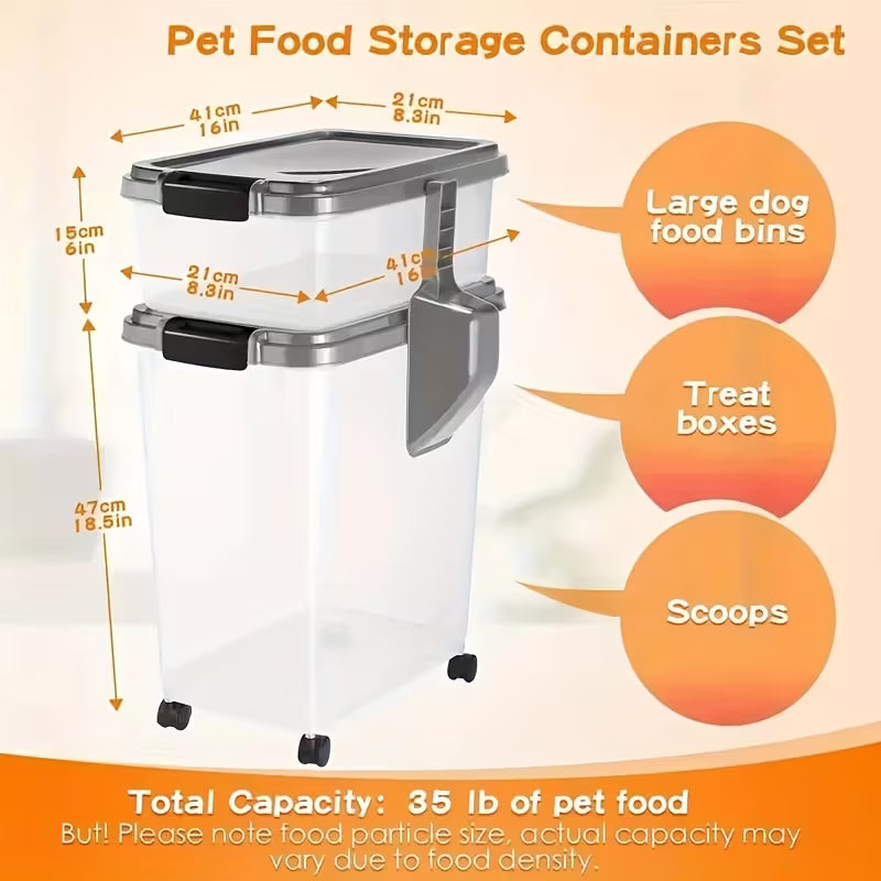 Heavy-Duty 30+2.64gal Large Dry Pet Food Container with Locking Lid Dog Cat Supply, Cat Food Storage Container, Dog Cat Treat Container, Airtight, Stackable, Wheels, Easy Mobility, Black
