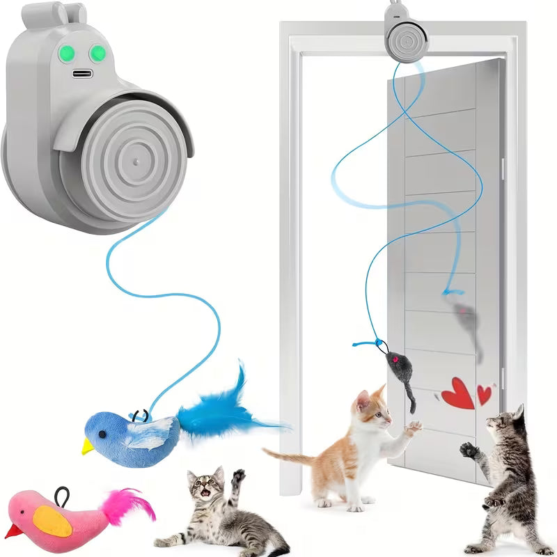 Interactive Cat Toys for Indoor Cats Automatic Electric Flying Bird Feather Cat Toy - Best Kitten & Adult Cat Enrichment Toy Stick-on Hanging Electric Kitty Toys for Bored Cats