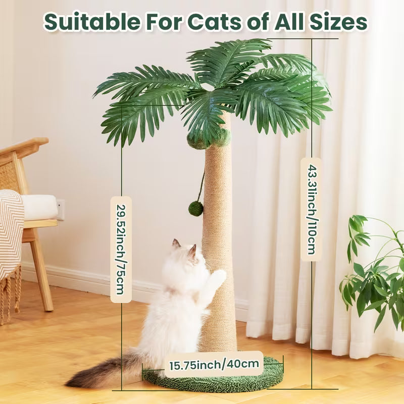 TSCOMON 43 Inches Cat Scratching Post, Large Cat Scratching Post, Sisal Scratcher with 3 Hanging Pompoms for Indoor Cats (Tall Round Base)