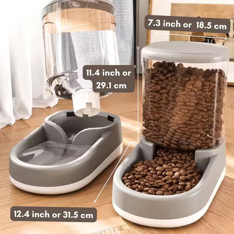 2pcs 8-Pound Large Automatic Dog Food Feeder And Water Dispenser Set, Plastic Gravity Dog Food And Water Dispenser Set for Big/Medium/Small Pet