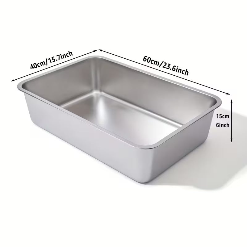 2pcs Stainless Steel Cat Litter Box, 6" Deep Stainless Steel Extra Large Cat Litter Box, XL Metal Litter Box for Big Cats, Easy to Clean, Large Cat Litter Box, 6" High Side Cat Litter Box