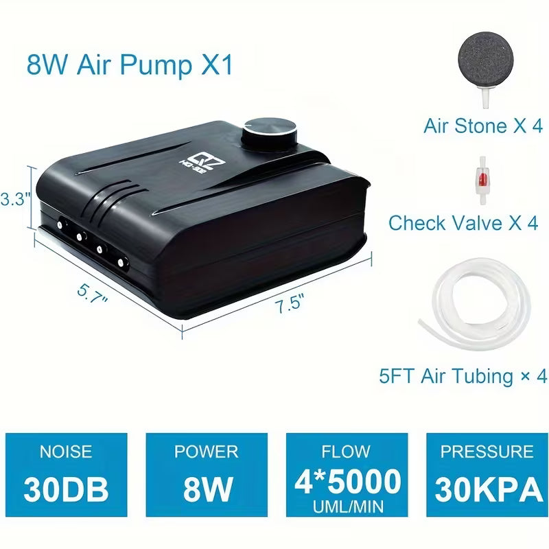 Aquarium Air Pump with 4 Outlets (1.6L/min, Up to 400 Gallon), Quiet Fish Tank Air Pump with Adjustable Air Valve for Aquarium, Hydroponics, Fish Tank, Pond