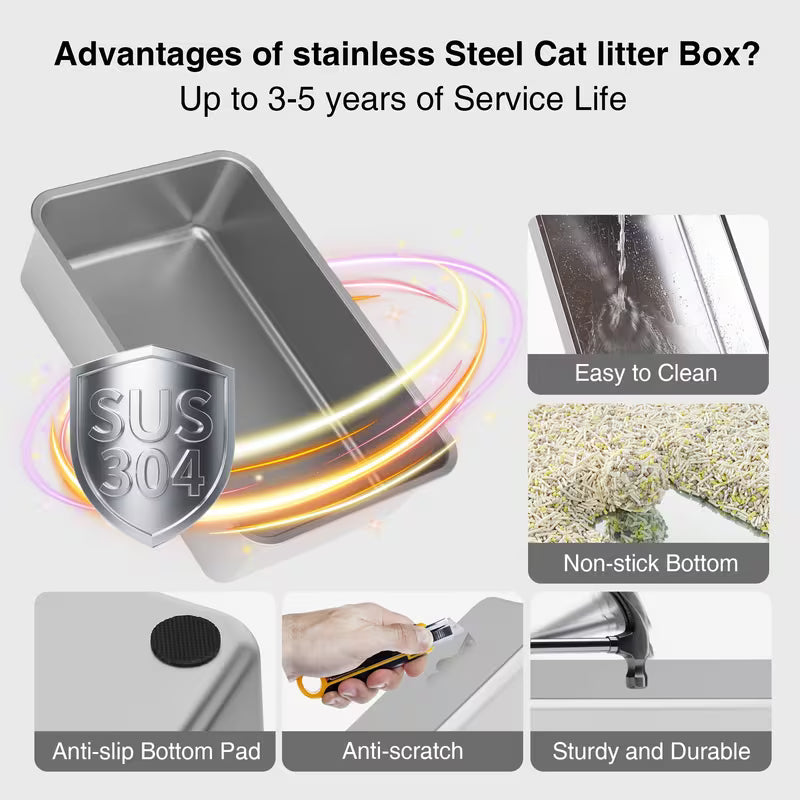 CITYLIFE Oversized Stainless Steel Cat Litter Box, Completely Covered Cat Litter Box with a Lid, Collapsible Anti-Splash Cat Litter Box Featuring a Front Flap Door, Indoor Cat Toilet, Superior Odor Control Pet Toilet