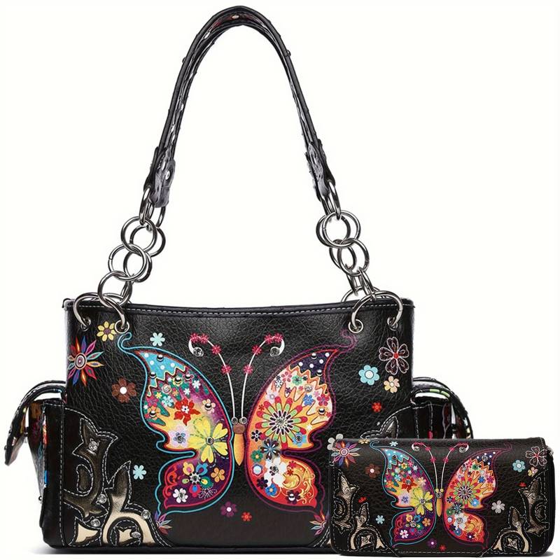 Western butterfly handbag and wallet set.