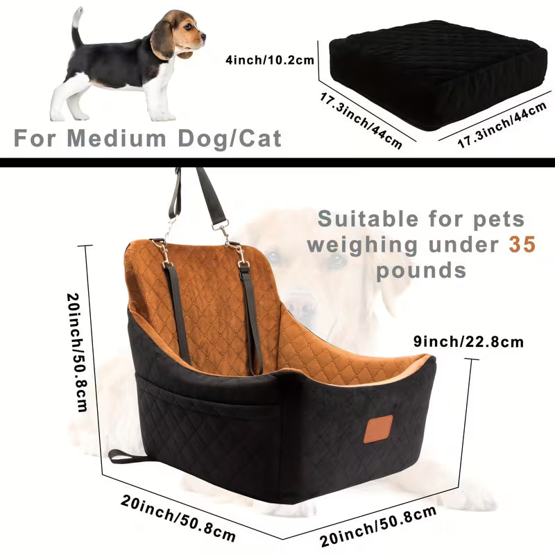 Dog Car Seat for Medium And Large Dogs, Pet Travel Car Bed with Seat Belt Pass-Through, Fully Removable And Washable Car Dog Seat with Adjustable Straps, 3 Straps for Easy Installation