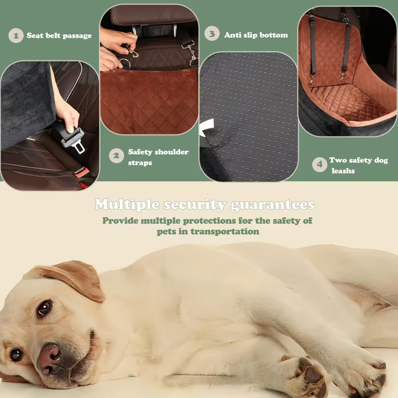 Dog Car Seat for Medium And Large Dogs, Pet Travel Car Bed with Seat Belt Pass-Through, Fully Removable And Washable Car Dog Seat with Adjustable Straps, 3 Straps for Easy Installation