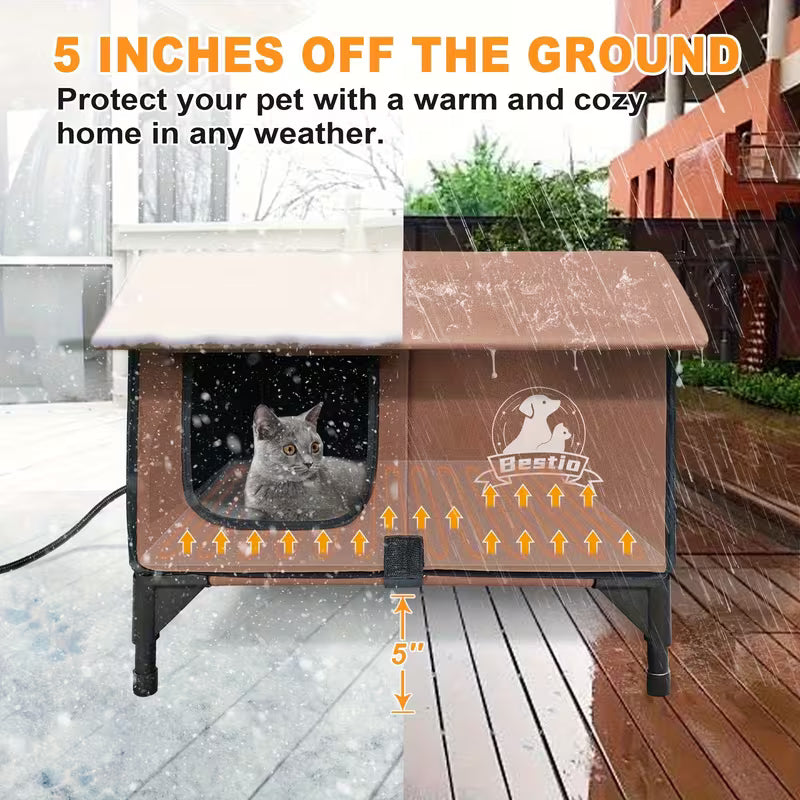 3-in-1 Cat House with Cozy Pad & Elevated Bed, Featuring Sturdy Structure & Chew-Resistant Cord, All-Season Use Cat Cave, Cat Beds For Indoor Cats, Safe Outdoor Cat Shelter, Cat Condo for Outdoor Cats Stuff, Kitten Supplies, Dog House