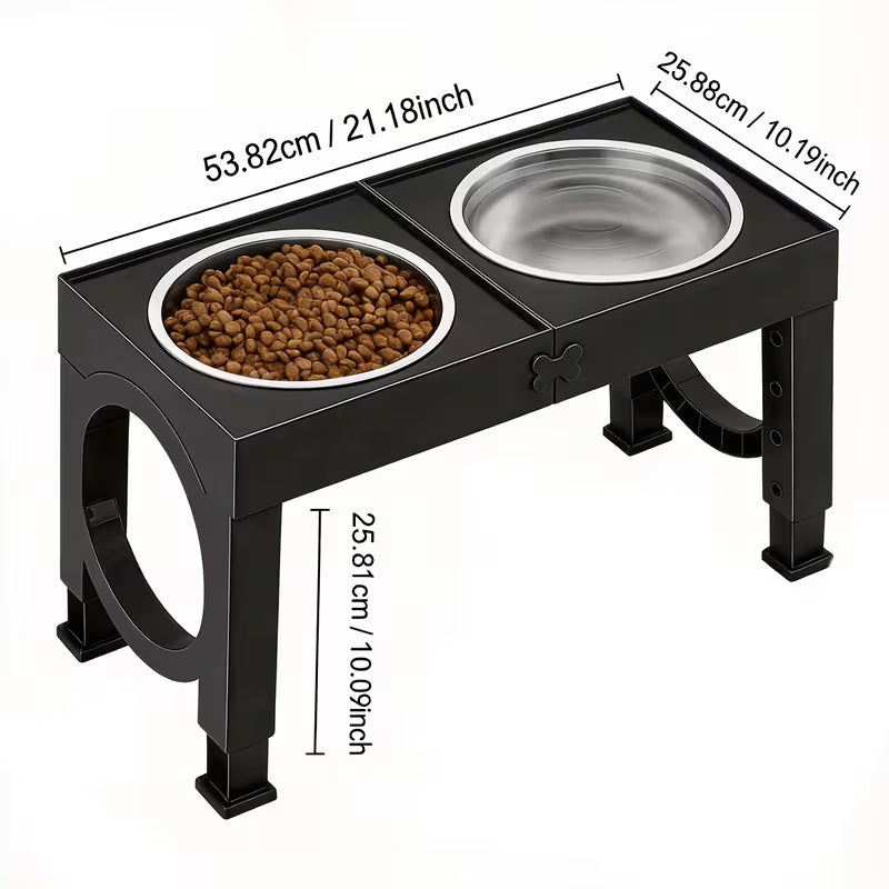 Elevated Dog Bowls Foldable, Raised Feeder Bowls Stand Set with 2 Stainless Steel Bowls.Portable Adjusts to 5 Heights, Dog Food Water Bowls for Large Medium Small Dogs And Cats. Non-Slip Black Pet Dish Station, Easy to Clean