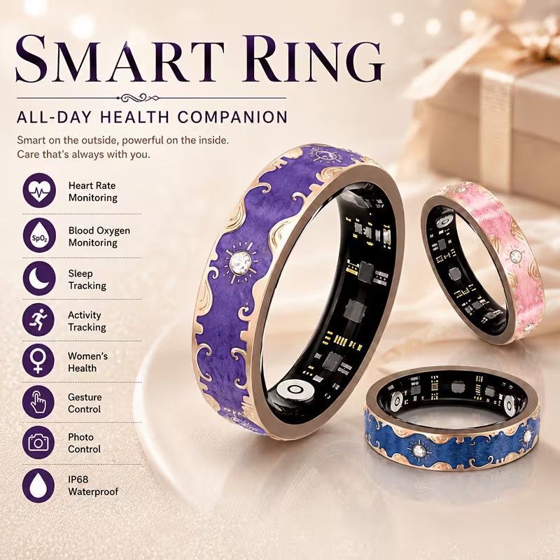 Smart Ring for Women - Fitness Ring with Health/Sleep/Stress Monitor, Menstrual Cycle & Pedometers, 100+ Sport Modes, IP68 Waterproof, Health And Fitness Tracker Compatible with Iphone And Android - Ideal Gift for Mom/Wife/Girlfriend