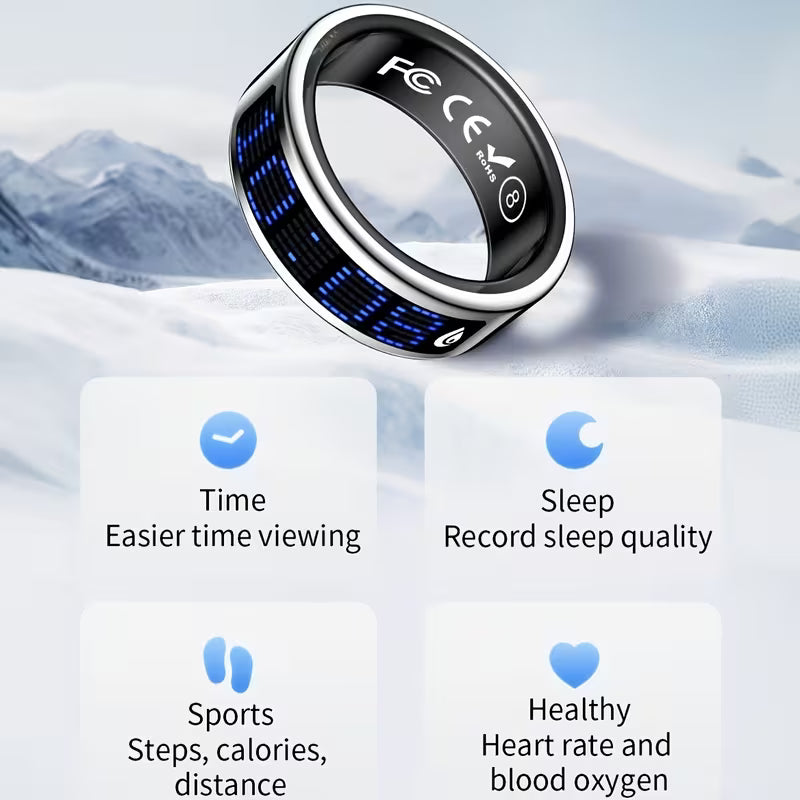 Call Display Function, Sleep, Workout, And Menstrual Cycle Tracking, IP68 Fitness Ring, Fitness Tracker Ring with Magnetic Charging Base for Long-lasting Battery Life, Compatible with iPhone And Android Devices Without App Fees, Ideal for Daily