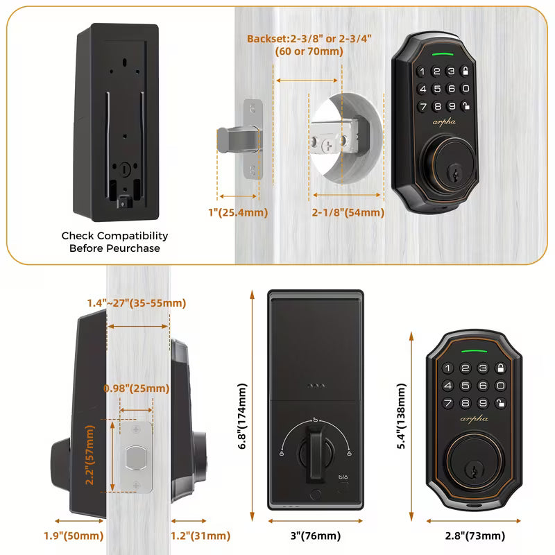 Arpha Special Offer! Smart Lock - 100-digit Privacy Passcode Combination, Keyless Entry, Automatic Locking/unlocking, Easy Installation, Available in Black and Silvery, Low Battery Alarm, Safe and Reliable, Protects Privacy, Smart One-key Locking
