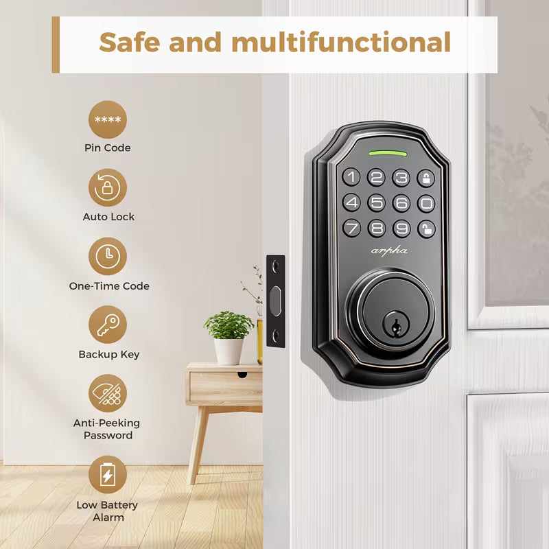 Arpha Special Offer! Smart Lock - 100-digit Privacy Passcode Combination, Keyless Entry, Automatic Locking/unlocking, Easy Installation, Available in Black and Silvery, Low Battery Alarm, Safe and Reliable, Protects Privacy, Smart One-key Locking