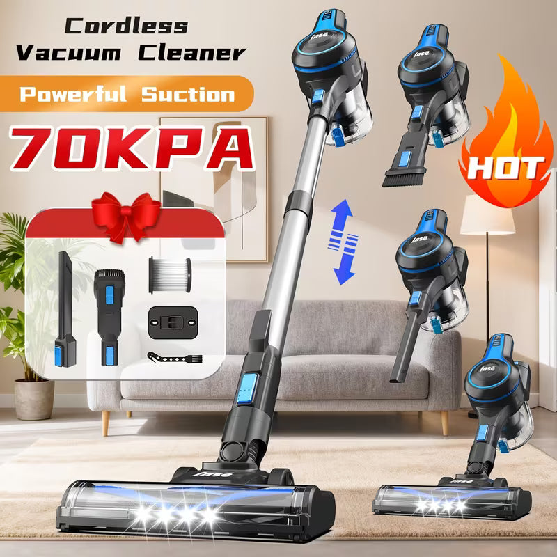 INSE Corded And Cordless Vacuum Cleaner For Home, 35-70KPA 6-in-1Rechargeable Powerful Handheld Vacuum Cleaner/Detachable Battery, Running Time 45 Minutes, 50.5 Oz Dust Cup, LED Brush, Vacuum Cleaners For Home, Hardwood Floor, Carpet And Pet Hair