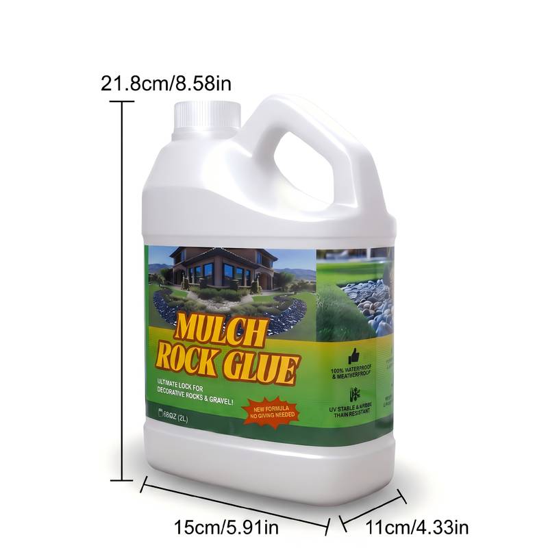 Heavy-Duty Mulch Rock Glue (272oz/204oz/68oz)-Ready to Use, Non-Toxic, Fast-Drying Landscape Adhesive-for Heavy-Duty Covering Of Gravel, Pine Needles, Pebbles, Plus Rock Bonding, Weed Control, Long-Lasting Durability, Landscape Covering Adhesive