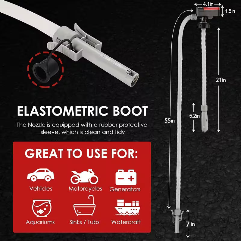 Automatic Fuel Transfer Pump with Auto-Stop, 51'' Extra Long Hose, 3.2 Gallons Per Minute, Battery Or USB Powered, 4 Can Adapters, Fast And Safe Portable Gas Can Pump for Oil, Diesel, Gasoline
