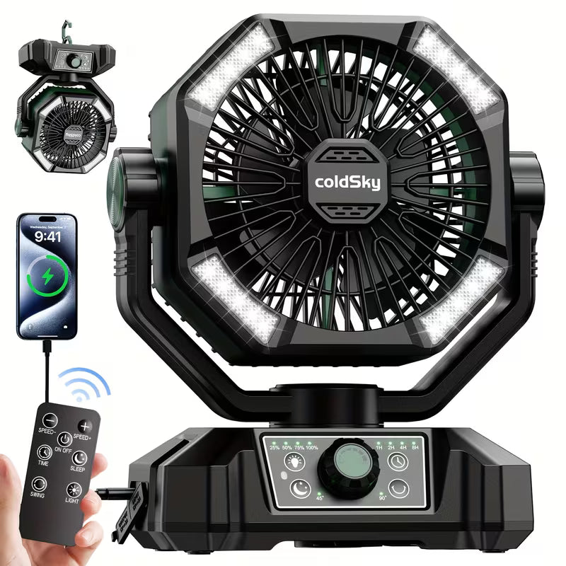 Portable Camping Fan, 8 Speeds Outdoor Fan with Remote Control, Dual Motor Powerful Rechargeable Fan for Camping Yard Barbecue Seaside, Camping Equipment And Accessories, Camping Gear, Camping Fan for Campsite, Camping Gear And Equipment