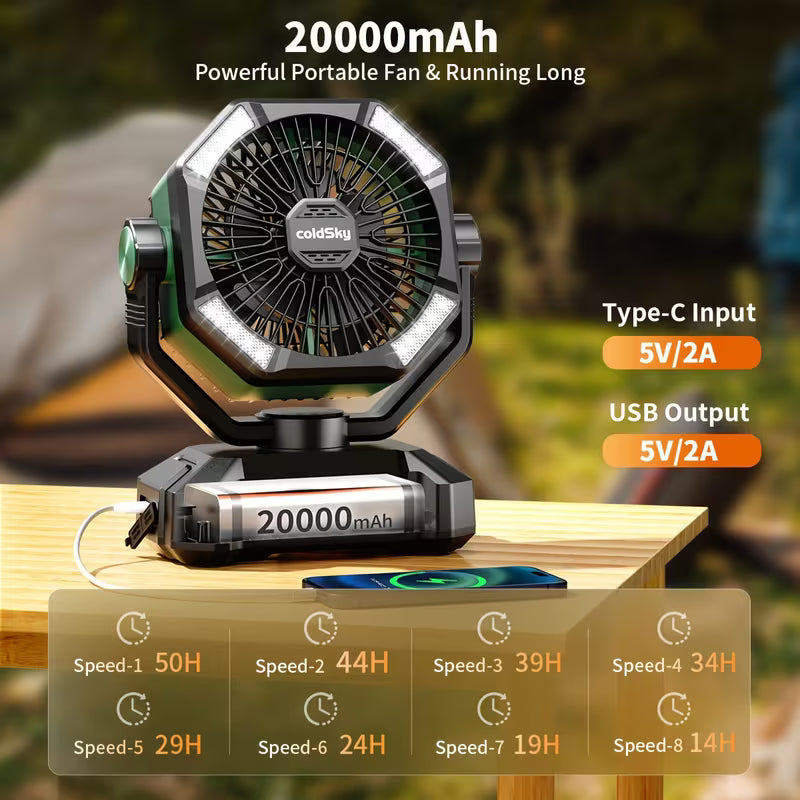 Portable Camping Fan, 8 Speeds Outdoor Fan with Remote Control, Dual Motor Powerful Rechargeable Fan for Camping Yard Barbecue Seaside, Camping Equipment And Accessories, Camping Gear, Camping Fan for Campsite, Camping Gear And Equipment