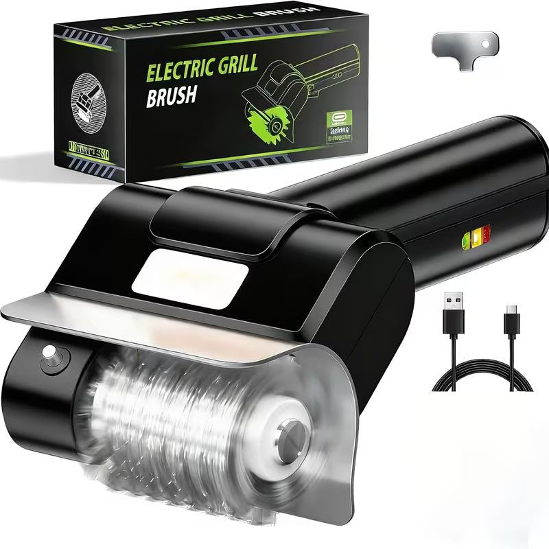 Cordless Electric Grill Brush, 800 RPM Rotating Grill Cleaner, 2000Mah Rechargeable Battery, 304 Stainless Steel Bristles BBQ Cleaning Tool, Includes Replacement Brush Head And 1 Pair Gloves, Portable Outdoor Barbecue Grill Scrubber, Black