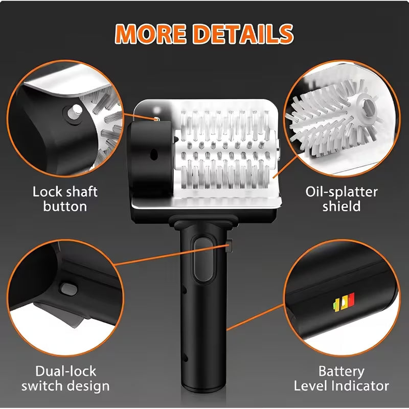 Cordless Electric Grill Brush, 800 RPM Rotating Grill Cleaner, 2000Mah Rechargeable Battery, 304 Stainless Steel Bristles BBQ Cleaning Tool, Includes Replacement Brush Head And 1 Pair Gloves, Portable Outdoor Barbecue Grill Scrubber, Black