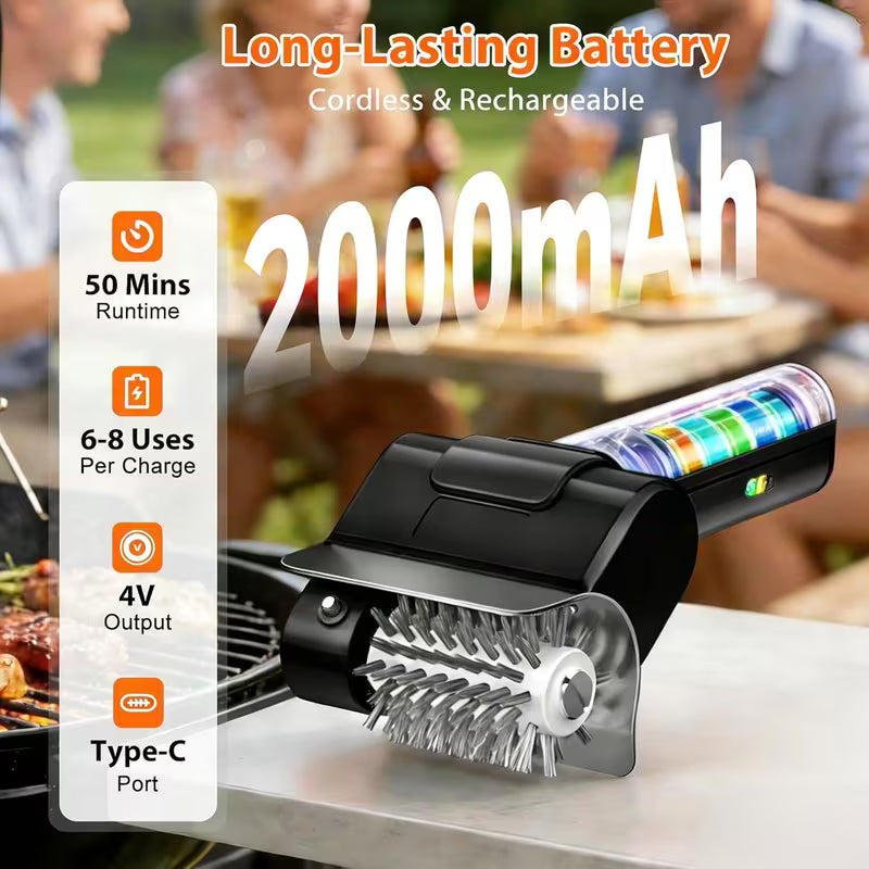 Cordless Electric Grill Brush, 800 RPM Rotating Grill Cleaner, 2000Mah Rechargeable Battery, 304 Stainless Steel Bristles BBQ Cleaning Tool, Includes Replacement Brush Head And 1 Pair Gloves, Portable Outdoor Barbecue Grill Scrubber, Black