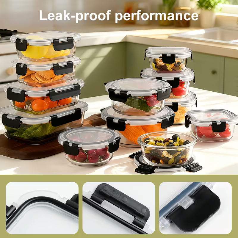 12pcs Thickened Glass Food Storage Containers with Lids Meal Prep Pantry Kitchen Storage Containers for Lunch Leak-Proof Airtight Glass Lunch Bento Boxes for Microwave Oven Freezer And Dishwasher