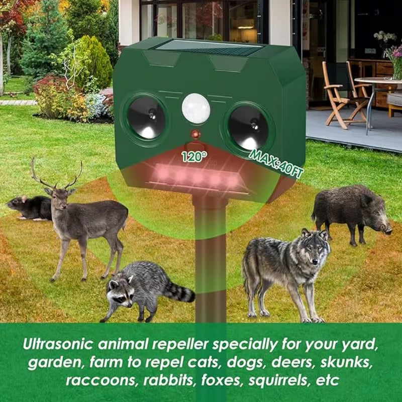 4 Pack Solar Soundwave Technology Animal Repellent Deer Repellent Devices Cat Repellent Outdoor with Strobe Light Motion Sensor Animal Repeller Deterrent, Keep Raccoon Squirrel Skunk Rabbit Out of Yard Garden