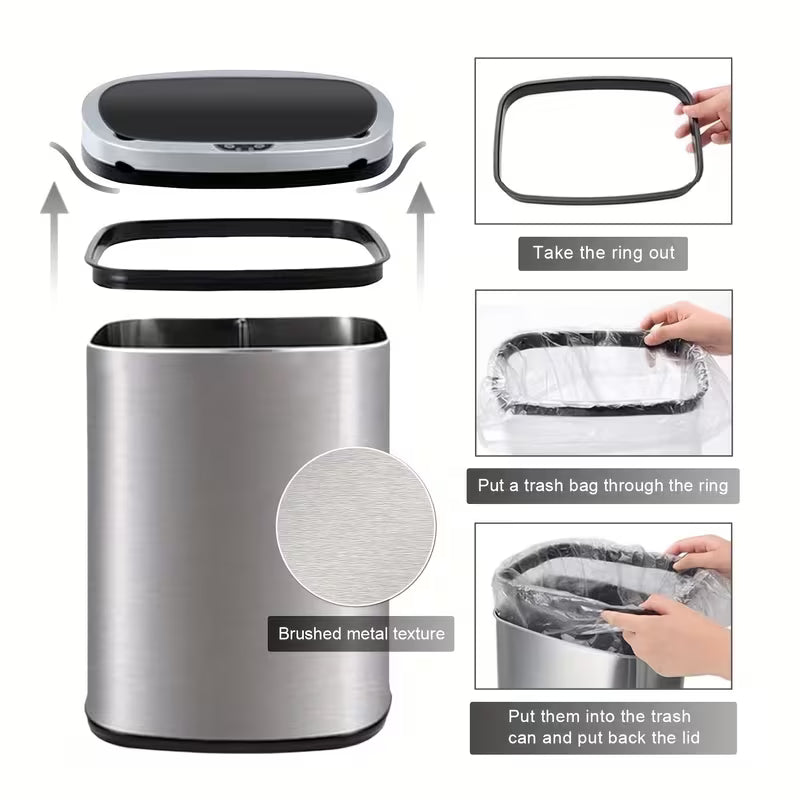 13 Gallon Trash Can Kitchen Waste Bin 50L, Automatic Garbage Can Touchless Motion Sensor, for Office Bedroom Living Room Trash Can