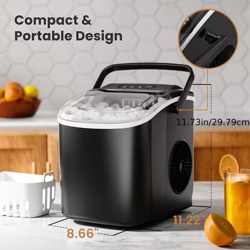 Nugget Or Bullet Ice Makers Countertop, Portable Ice Machine, Nugget Ice Machine with Chewable Pellet Ice, 26 Lbs/24 H, 33 Lbs/24 H Self-Cleaning, Sonic Ice/Bullet Ice, One-Click Operation, for Kitchen, Office, Stainless Steel Black/Silvery