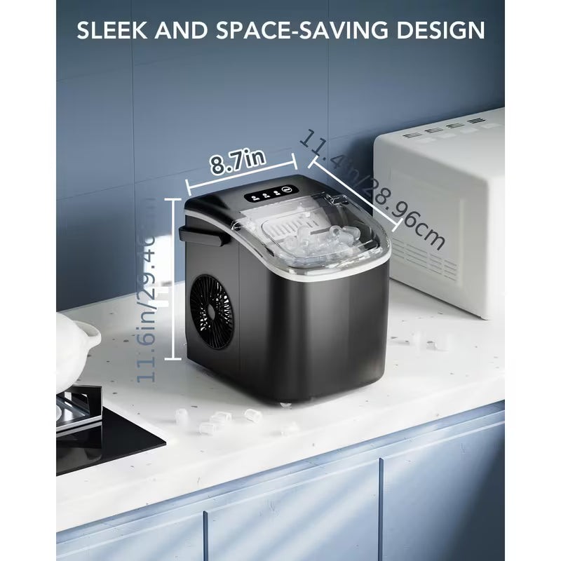 Nugget Or Bullet Ice Makers Countertop, Portable Ice Machine, Nugget Ice Machine with Chewable Pellet Ice, 26 Lbs/24 H, 33 Lbs/24 H Self-Cleaning, Sonic Ice/Bullet Ice, One-Click Operation, for Kitchen, Office, Stainless Steel Black/Silvery