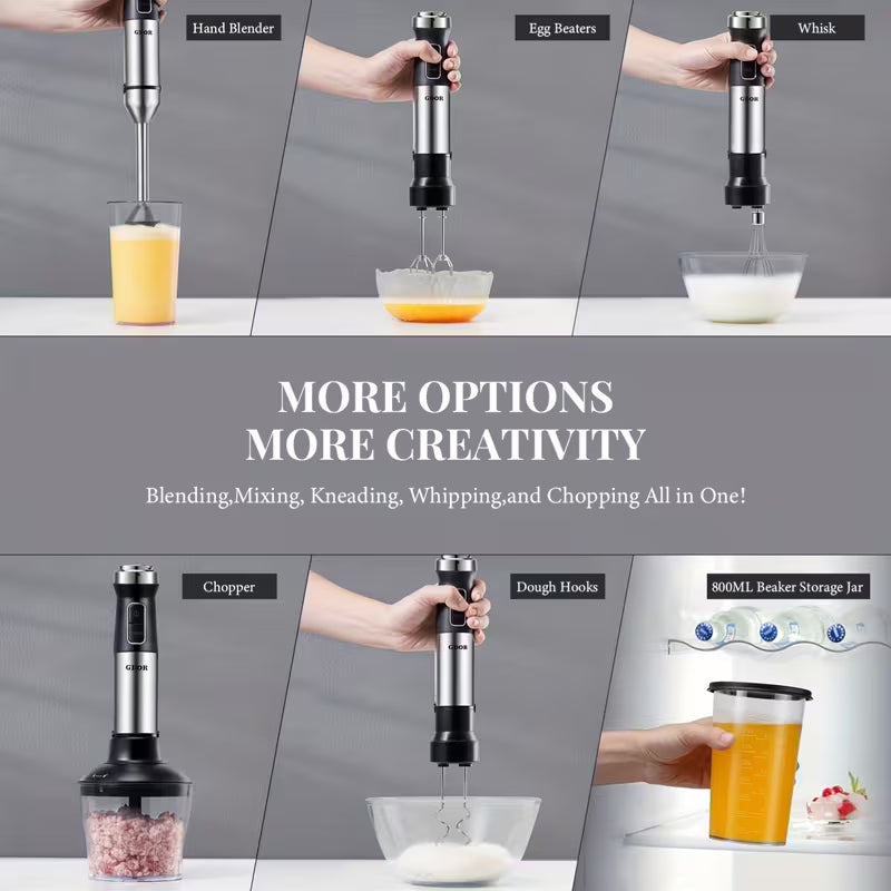 7-in-1 Immersion Blender Handheld 1000W 20-Speed & Turbo Mode, Scratch Resistance Hand Blender WIth Dough Hooks, Egg Beaters, Whisk, 27.05oz Beaker, 20.29oz Chopper Titanium Blades, BPA-Free
