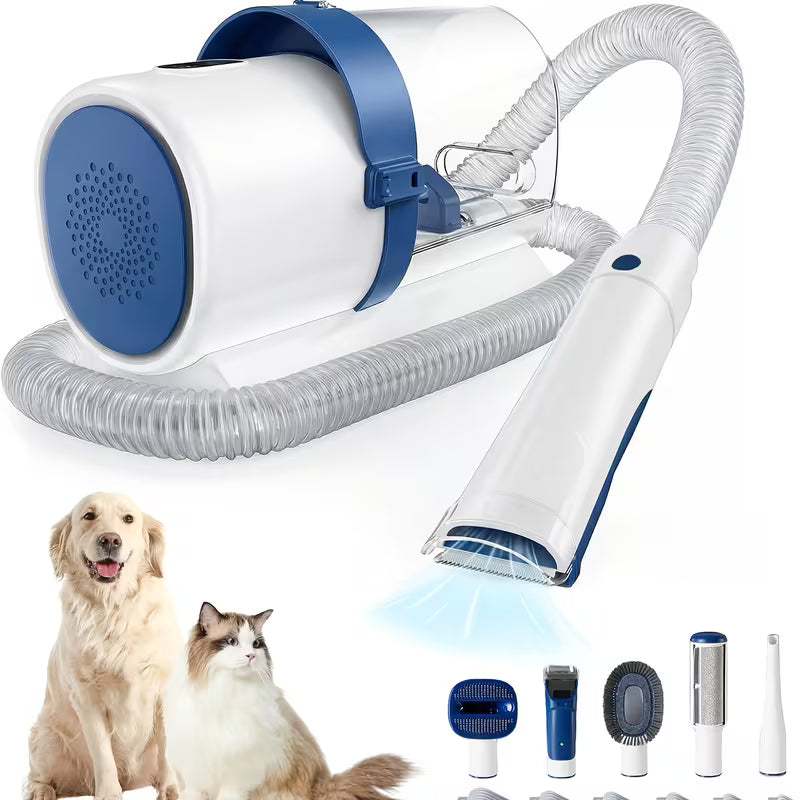 Pet Grooming Vacuum Kit 5 in 1, Vacuum Suction Strong Power 99% Pet Hair, Professional Clippers with 6 Guide Combs, Mulifunctional Grooming Tools for Dogs Cats and Other Animals