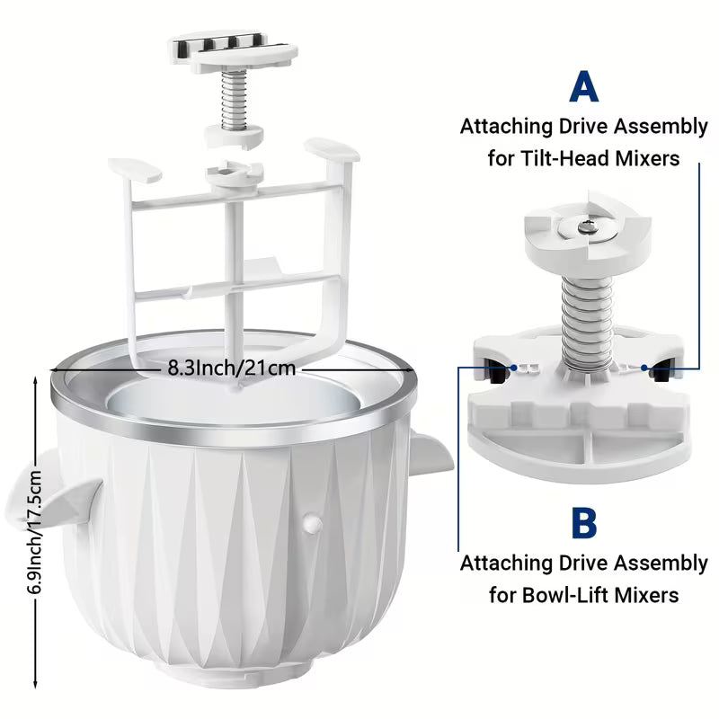 1pc Ice Cream Attachment for KA Stand Mixer, Compatible with Kitchen Aid 4.5 Qt And Larger Stand Mixers, 2-Quart Frozen Yogurt - Ice Cream & Sorbet Gelato Maker