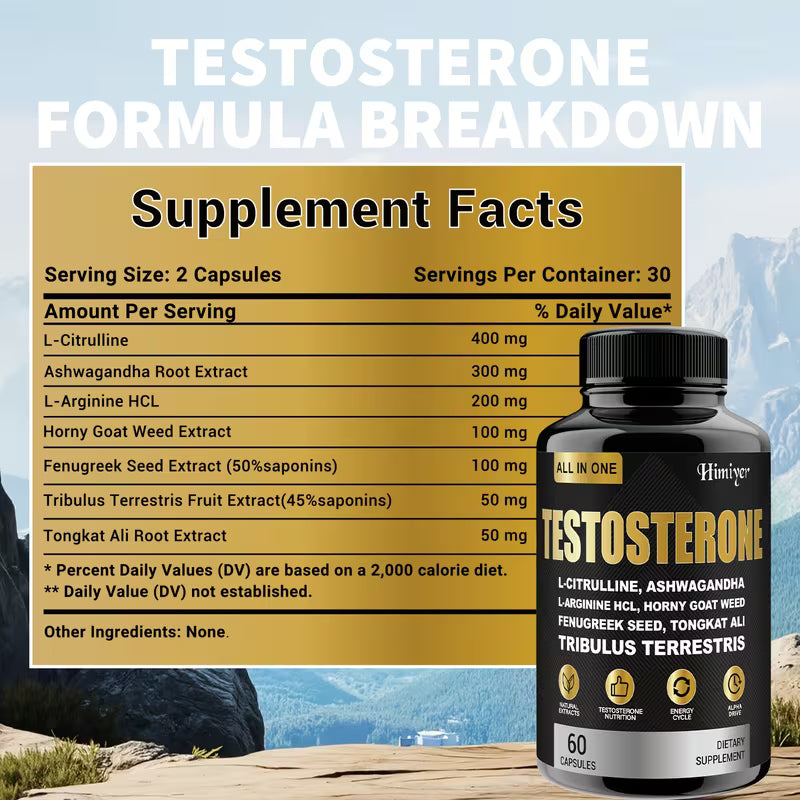 5 Packs Testosterome Dietary Supplements Capsules For Men With Tongkat Ali, Horny Goat Weed, L-Citrulline L-Arginine, Ashwagandha, Men'S Health