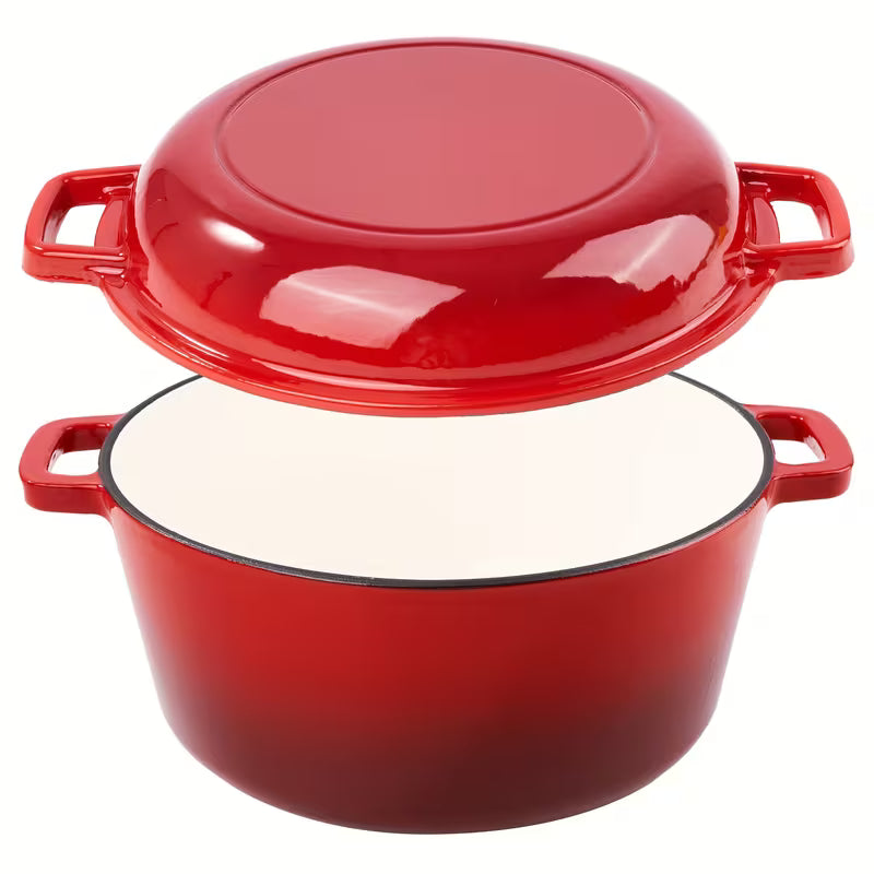 6QT 2-In-1 Enameled Cast Iron Dutch Oven, Ideal for Baking Bread, Cooking, And Stewing, Durable And Nonstick, Oven Safe Up to 500° F, Features Dual Handles, Compatible with All Stovetops