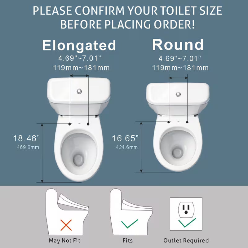 Bidet Toilet Seat with Warm Water, Air Dryer, Heated Seat, LED Light, Quiet Operation, Wireless Remote, Stainless Steel Nozzle, Sittable Lid