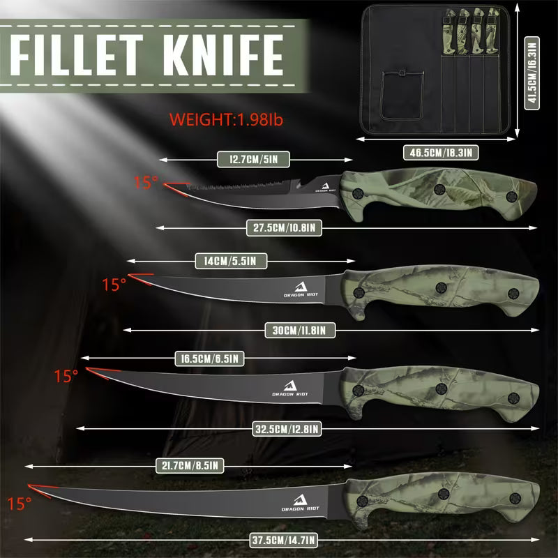 Fish Fillet Boning Knife Set for Meat Cutting, Ultra-Sharp Stainless Steel Fishing Knife, Fresh Or Saltwater, with a Durable Storage Bag And a Sharpening Tool