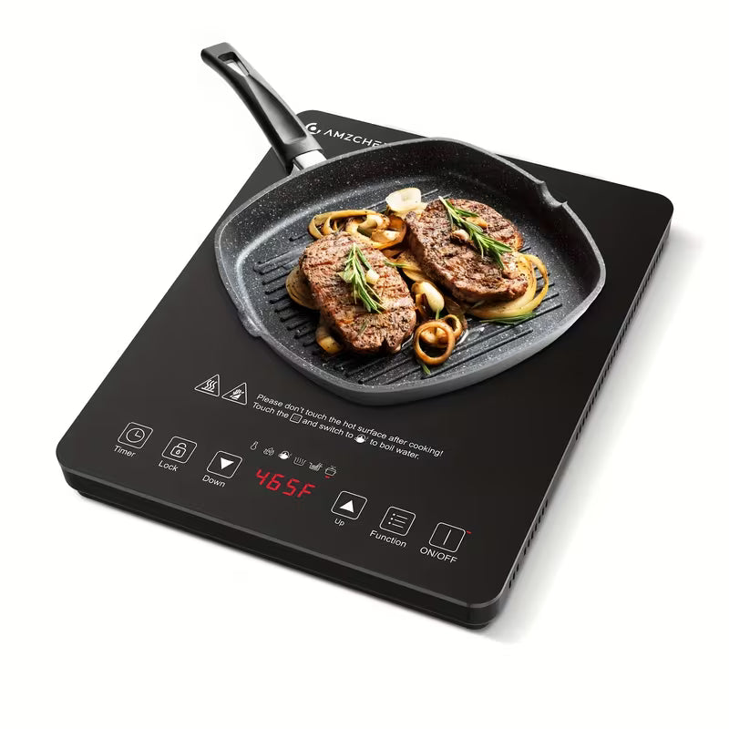 AMZCHEF 1800W Induction Cooktop, Single Stove Countertop Induction Cooker, Intelligent Touch Control, Multi Level Firepower Adjustment, With Timer And Overheating Protection Suitable For Personal Use And Gift Giving