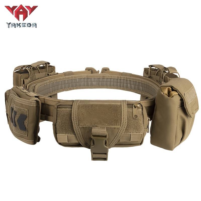 Heavy-duty MOLLE tactical belt with quick-release buckle.