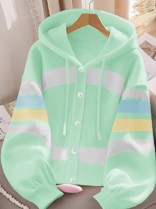Women's Rainbow Striped Hooded Cardigan