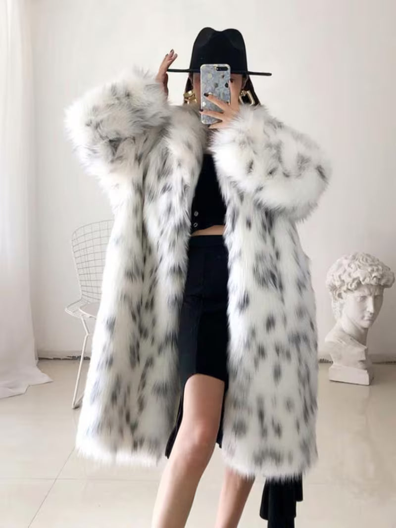 Women's Leopard Print Faux Fur Coat
