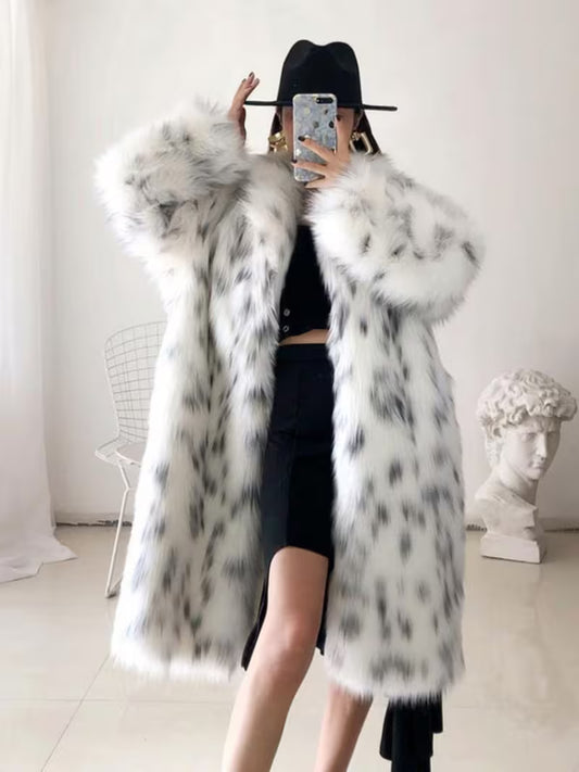 Women's Leopard Print Faux Fur Coat