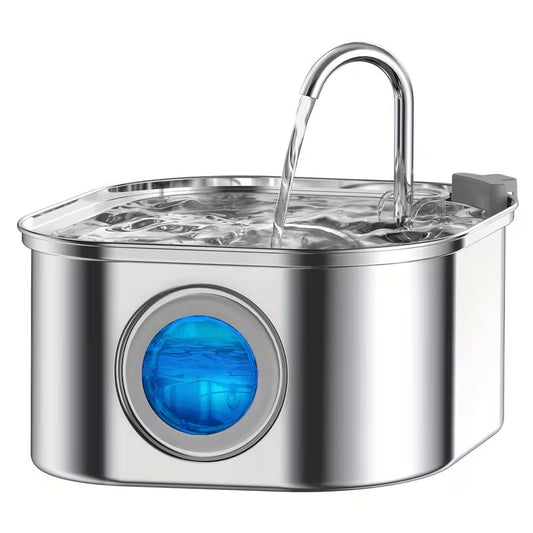 Cat Water Fountain 108.2oz Stainless Steel Cat Water Fountain Ultra-Quiet Transparent Window Pet Automatic Filtration Water Fountain Dog Fountain Suitable for Small and Medium-sized Dogs and Cats Automatic Water Fountain Adapter Not Included