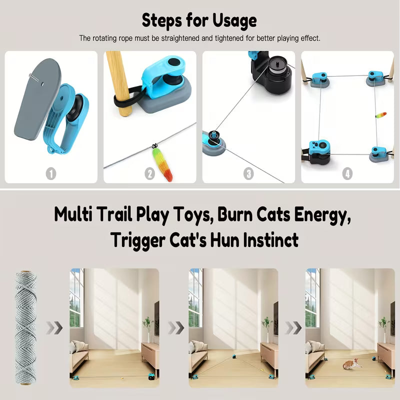 Upgraded for cat Interactive Toy For Indoor for cats/Kitten Puppy Exercise Hunt Chase Run, for cat Feather Mouse Toys Lure Coursing Machine Alone Boredom Busters For Cat Puppy Pet Light Blue