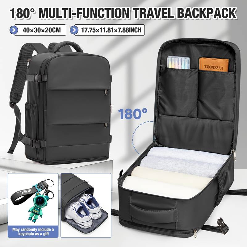 Nylon Travel Backpack with Shoe & Laptop Compartments