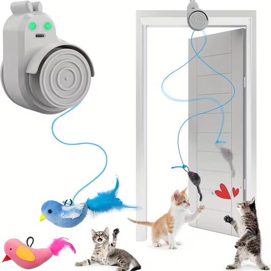 Interactive Cat Toys for Indoor Cats Automatic Electric Flying Bird Feather Cat Toy - Best Kitten & Adult Cat Enrichment Toy Stick-on Hanging Electric Kitty Toys for Bored Cats