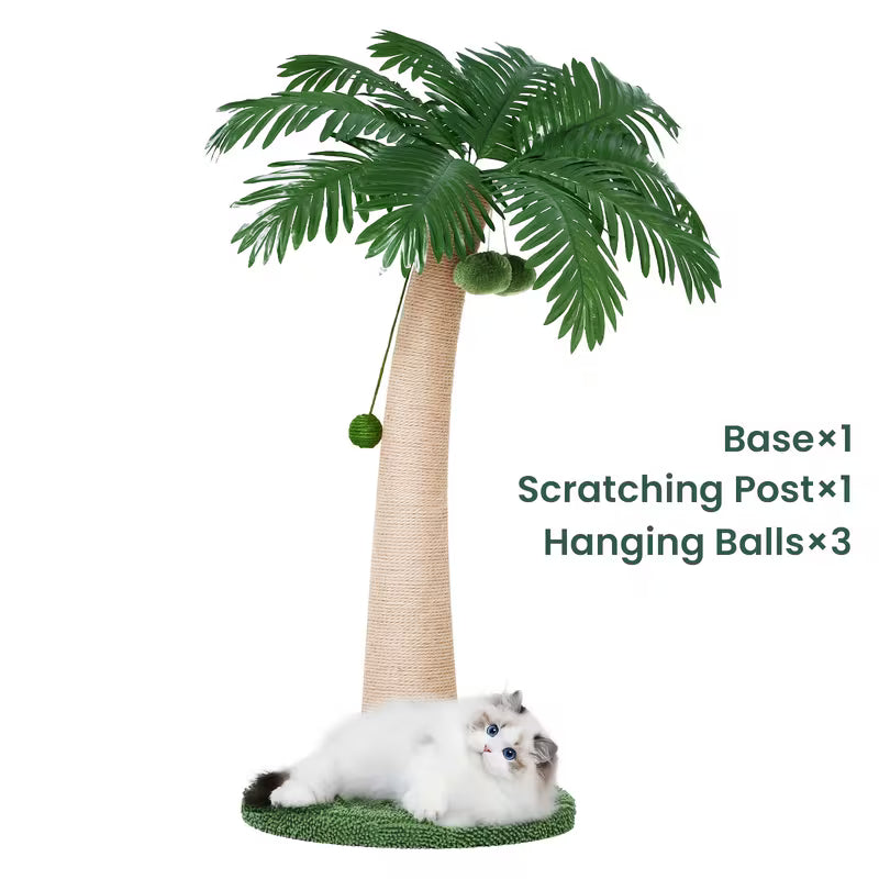 TSCOMON 43 Inches Cat Scratching Post, Large Cat Scratching Post, Sisal Scratcher with 3 Hanging Pompoms for Indoor Cats (Tall Round Base)
