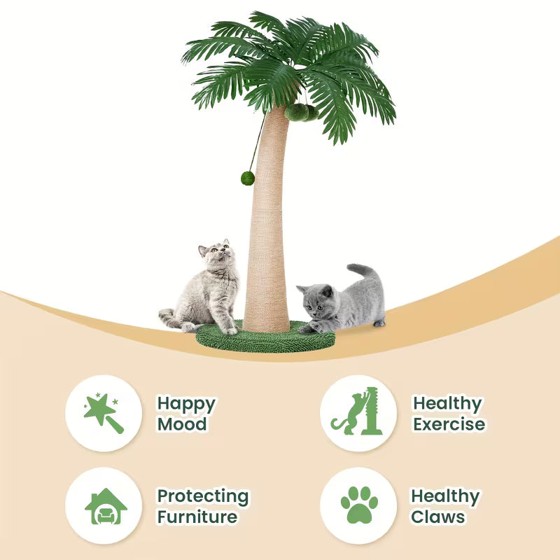 TSCOMON 43 Inches Cat Scratching Post, Large Cat Scratching Post, Sisal Scratcher with 3 Hanging Pompoms for Indoor Cats (Tall Round Base)