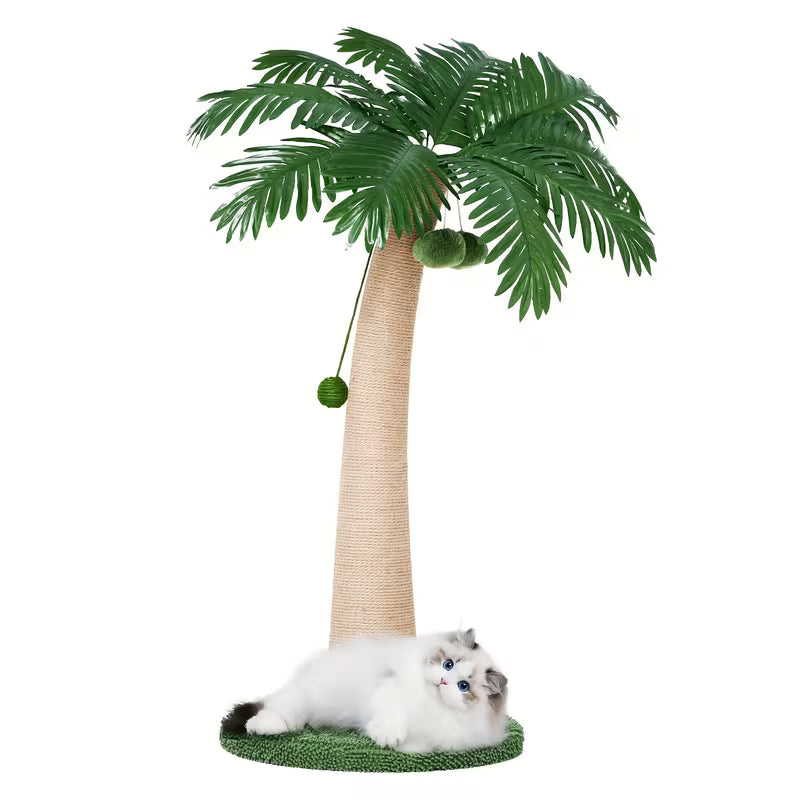 TSCOMON 43 Inches Cat Scratching Post, Large Cat Scratching Post, Sisal Scratcher with 3 Hanging Pompoms for Indoor Cats (Tall Round Base)